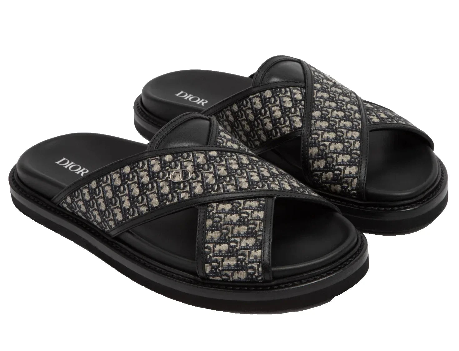 Dior Mens Aqua Sandal Beige Black Blue Oblique Jacquard Logo Slide Slip On