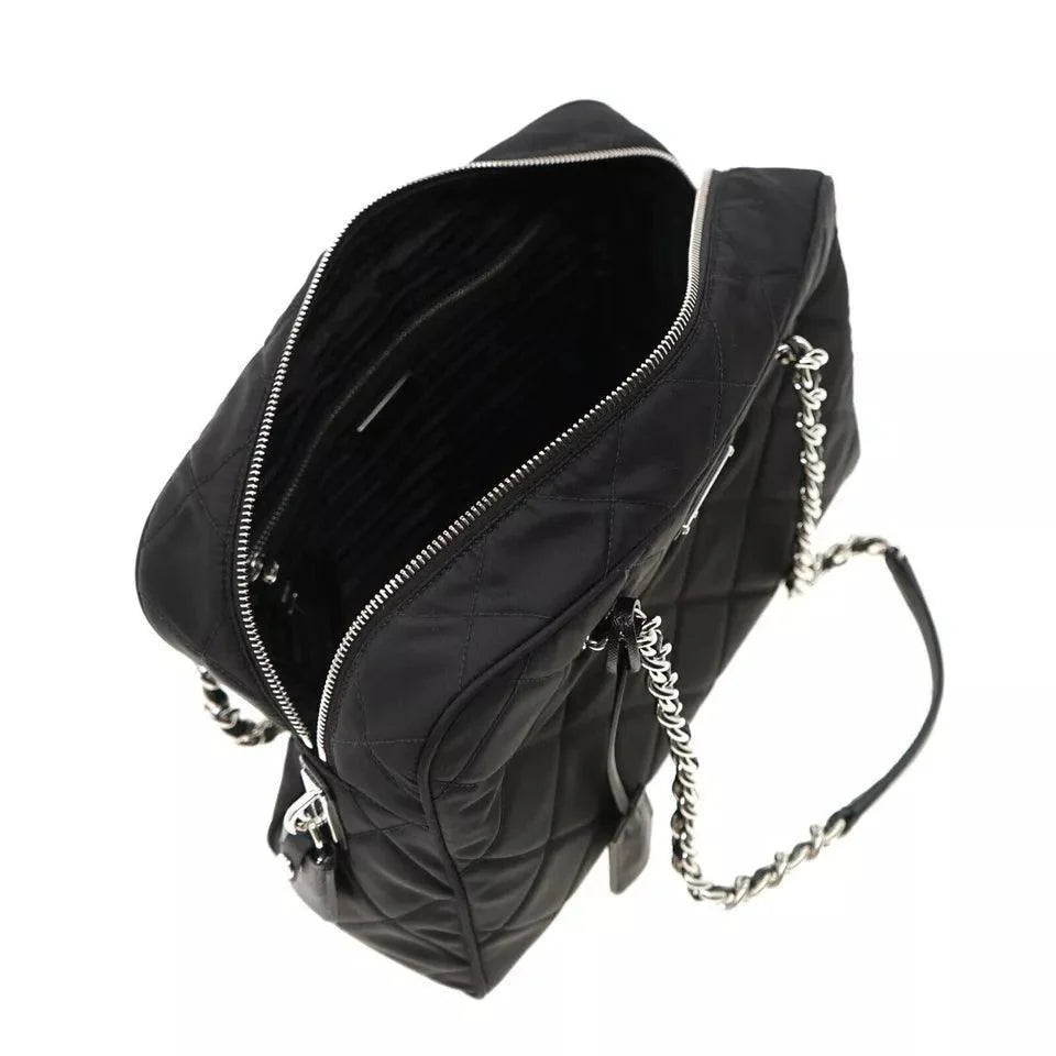 Prada Chain Shoulder Bag Quilted Black Nylon