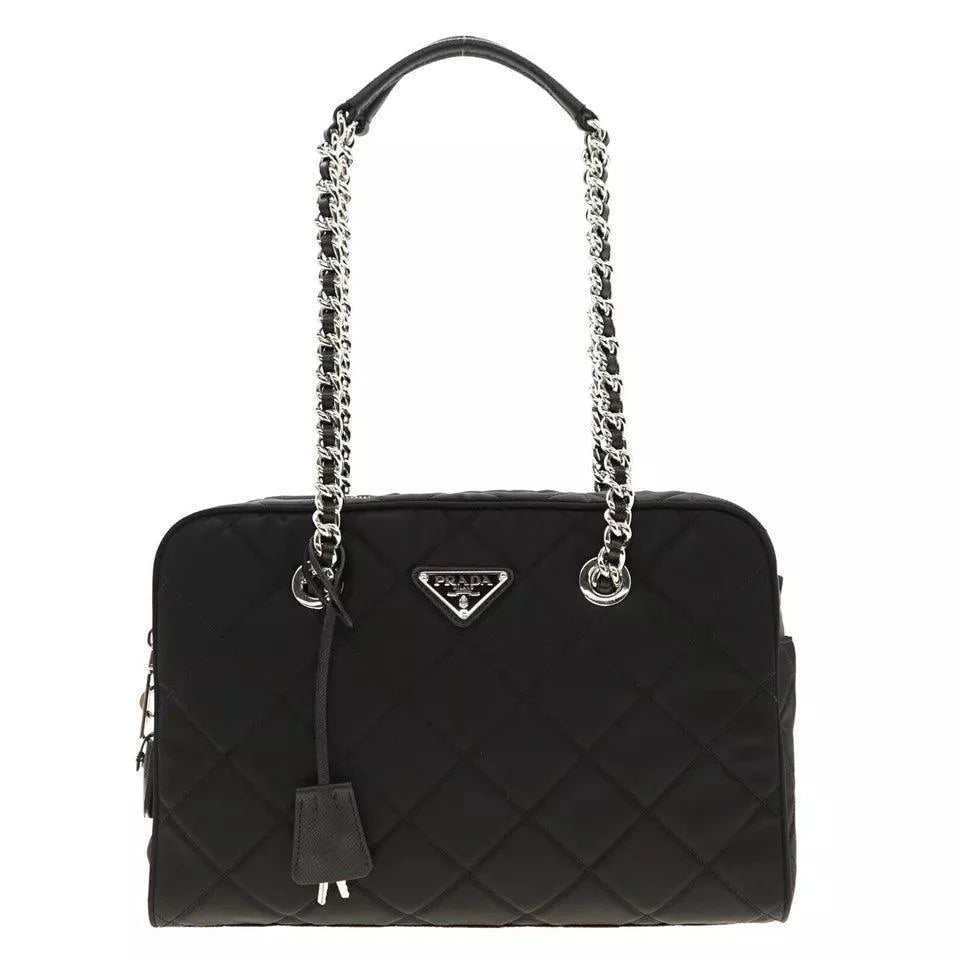 Prada Chain Shoulder Bag Quilted Black Nylon