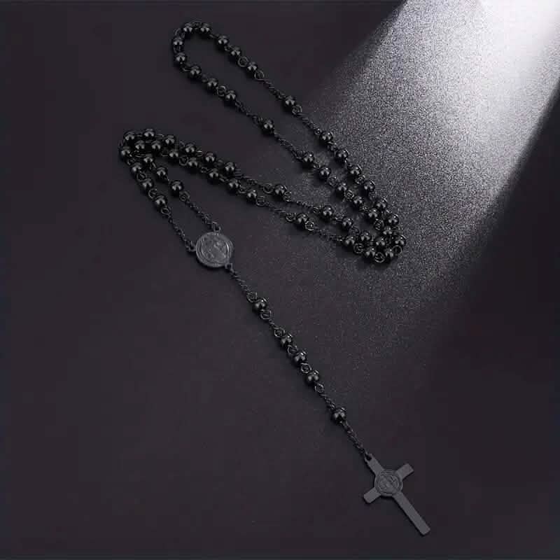 San Benito Golden Plated Stainless Steel Priest Saint Benedict Rosary Necklace DailySale