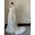 Satin Lace Wedding Veil Tube Top Fishtail Dress