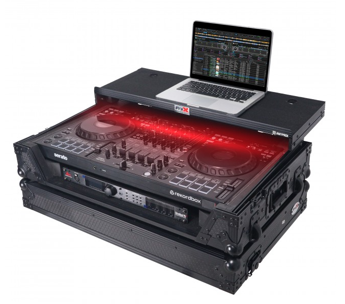 ProX XS-DDJFLX10WLTBLLED - ATA Flight Style Road Case For Pioneer DDJ-FLX10 or DDJ-GRV6 with Laptop Shelf 1U Rack Space Wheels and LED Black Finish The DJ Hookup