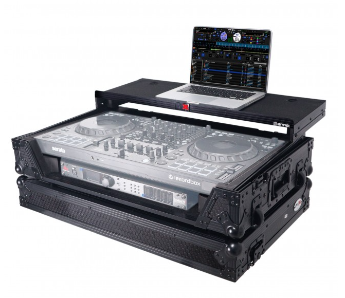 ProX XS-DDJFLX10WLTBLLED - ATA Flight Style Road Case For Pioneer DDJ-FLX10 or DDJ-GRV6 with Laptop Shelf 1U Rack Space Wheels and LED Black Finish The DJ Hookup