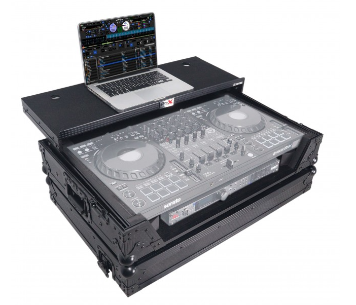 ProX XS-DDJFLX10WLTBLLED - ATA Flight Style Road Case For Pioneer DDJ-FLX10 or DDJ-GRV6 with Laptop Shelf 1U Rack Space Wheels and LED Black Finish The DJ Hookup