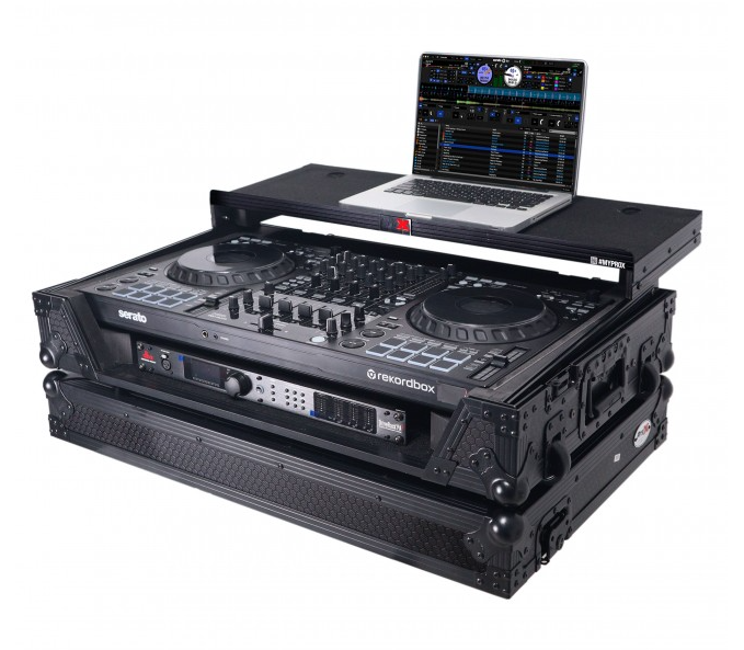 ProX XS-DDJFLX10WLTBLLED - ATA Flight Style Road Case For Pioneer DDJ-FLX10 or DDJ-GRV6 with Laptop Shelf 1U Rack Space Wheels and LED Black Finish The DJ Hookup
