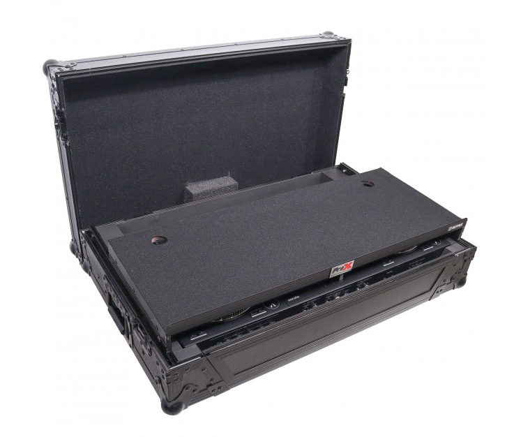 ProX XS-DDJFLX10WLTBLLED - ATA Flight Style Road Case For Pioneer DDJ-FLX10 or DDJ-GRV6 with Laptop Shelf 1U Rack Space Wheels and LED Black Finish The DJ Hookup