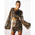 Sequined Angel Long Sleeve Round Neck Evening Dress