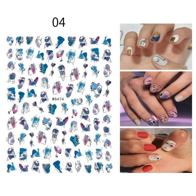 Sexy Lady Pattern 3D Nail Stickers Character Image Decals Slider Valentine Black White Nail Art Decoration Strip Line Nail Decal Self-Adhesive 3D Wave Design Decoration for Women Girls Art Stickers Decal Decoration Metallic Curve Strip Line Nail