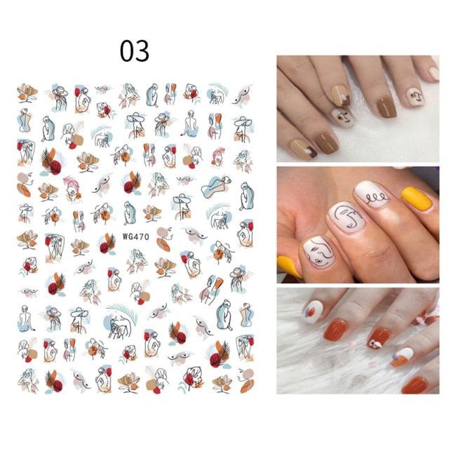 Sexy Lady Pattern 3D Nail Stickers Character Image Decals Slider Valentine Black White Nail Art Decoration Strip Line Nail Decal Self-Adhesive 3D Wave Design Decoration for Women Girls Art Stickers Decal Decoration Metallic Curve Strip Line Nail