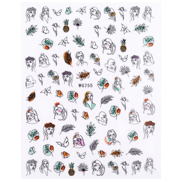 Sexy Lady Pattern 3D Nail Stickers Character Image Decals Slider Valentine Black White Nail Art Decoration Strip Line Nail Decal Self-Adhesive 3D Wave Design Decoration for Women Girls Art Stickers Decal Decoration Metallic Curve Strip Line Nail