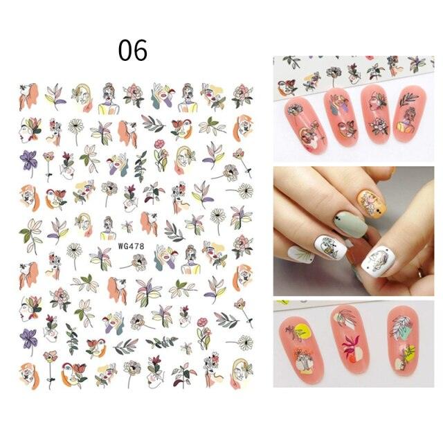 Sexy Lady Pattern 3D Nail Stickers Character Image Decals Slider Valentine Black White Nail Art Decoration Strip Line Nail Decal Self-Adhesive 3D Wave Design Decoration for Women Girls Art Stickers Decal Decoration Metallic Curve Strip Line Nail