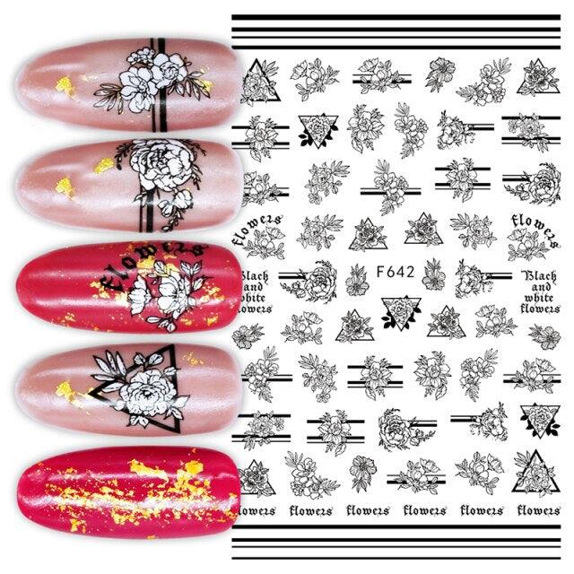 Sexy Lady Pattern 3D Nail Stickers Character Image Decals Slider Valentine Black White Nail Art Decoration Strip Line Nail Decal Self-Adhesive 3D Wave Design Decoration for Women Girls Art Stickers Decal Decoration Metallic Curve Strip Line Nail
