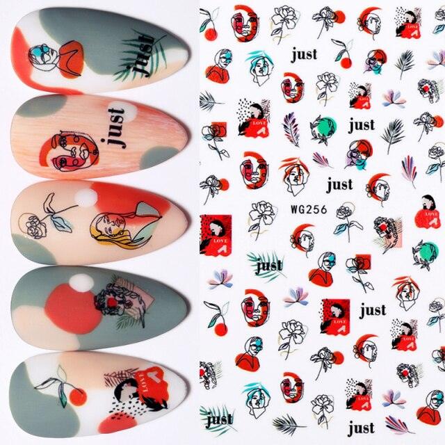 Sexy Lady Pattern 3D Nail Stickers Character Image Decals Slider Valentine Black White Nail Art Decoration Strip Line Nail Decal Self-Adhesive 3D Wave Design Decoration for Women Girls Art Stickers Decal Decoration Metallic Curve Strip Line Nail