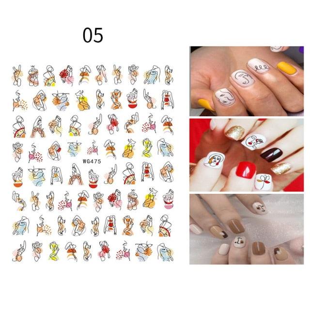 Sexy Lady Pattern 3D Nail Stickers Character Image Decals Slider Valentine Black White Nail Art Decoration Strip Line Nail Decal Self-Adhesive 3D Wave Design Decoration for Women Girls Art Stickers Decal Decoration Metallic Curve Strip Line Nail