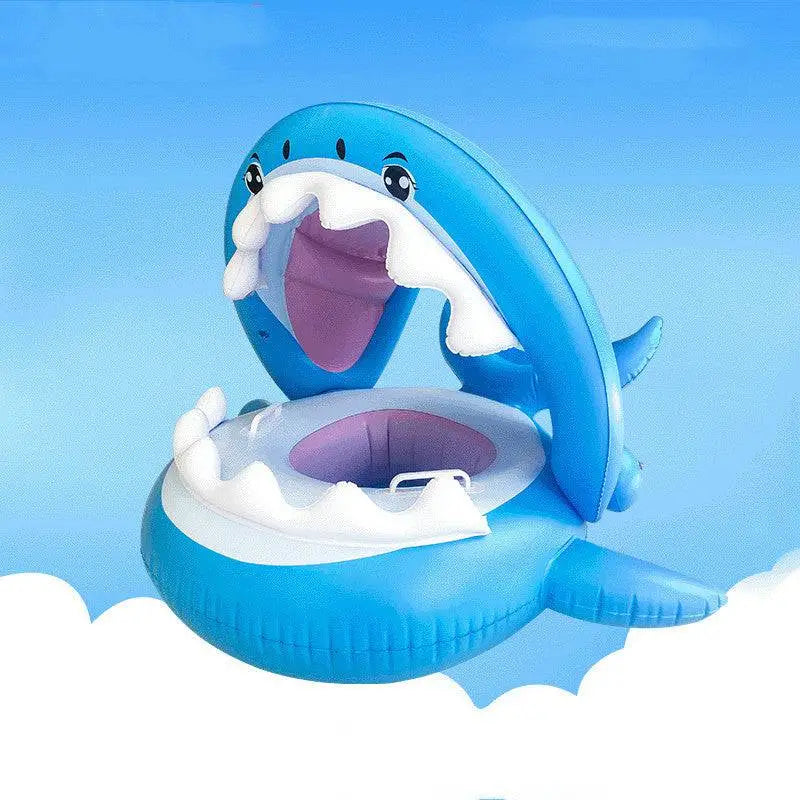 Shark Seat Swimming Ring With Awning — Inflatable Baby Pool Float, Sun Protection, PVC