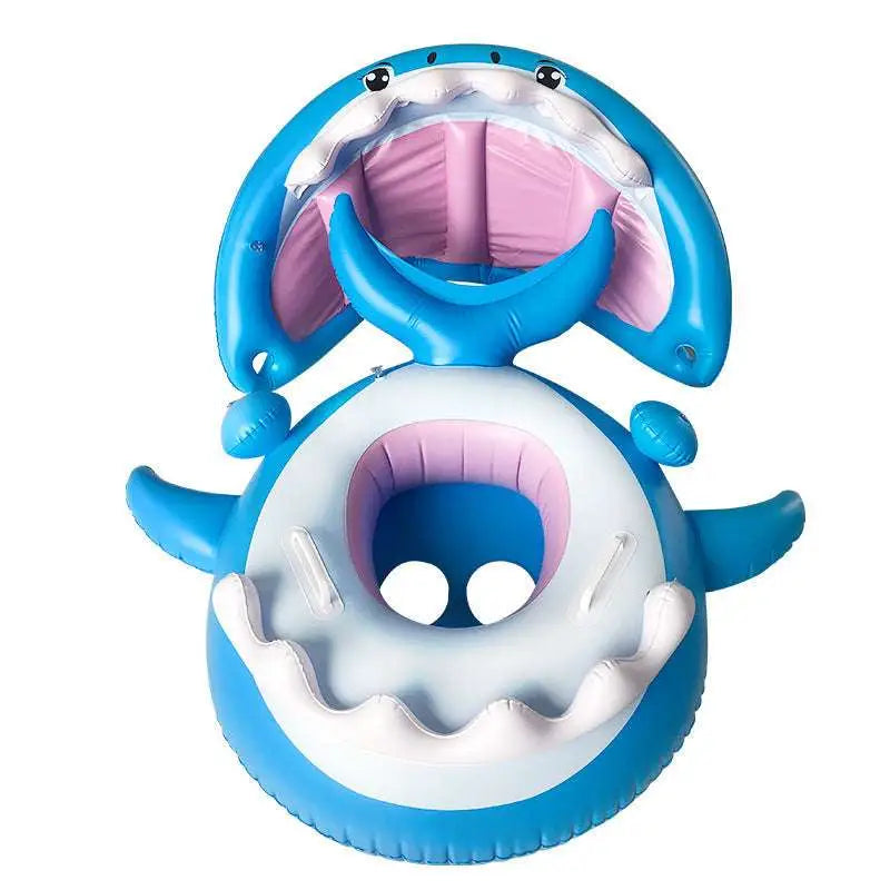 Shark Seat Swimming Ring With Awning — Inflatable Baby Pool Float, Sun Protection, PVC
