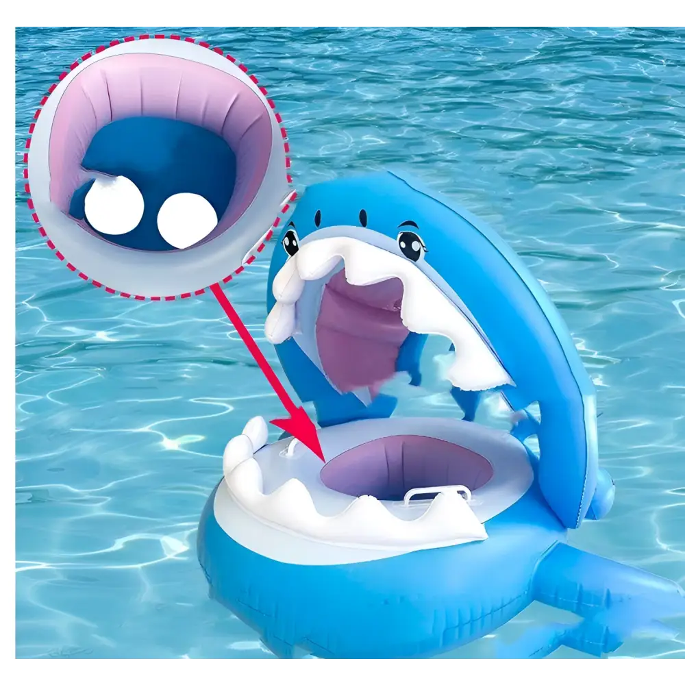 Shark Seat Swimming Ring With Awning — Inflatable Baby Pool Float, Sun Protection, PVC