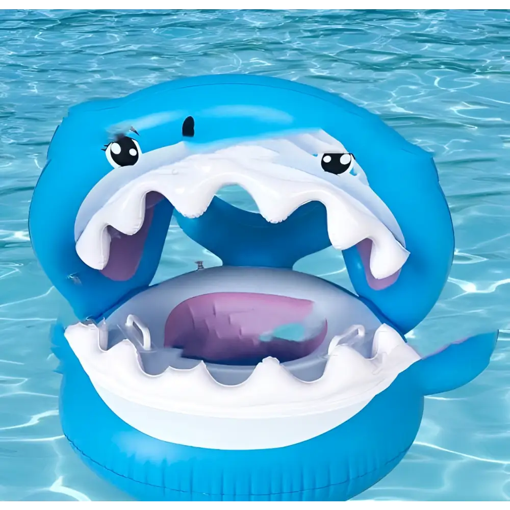 Shark Seat Swimming Ring With Awning — Inflatable Baby Pool Float, Sun Protection, PVC