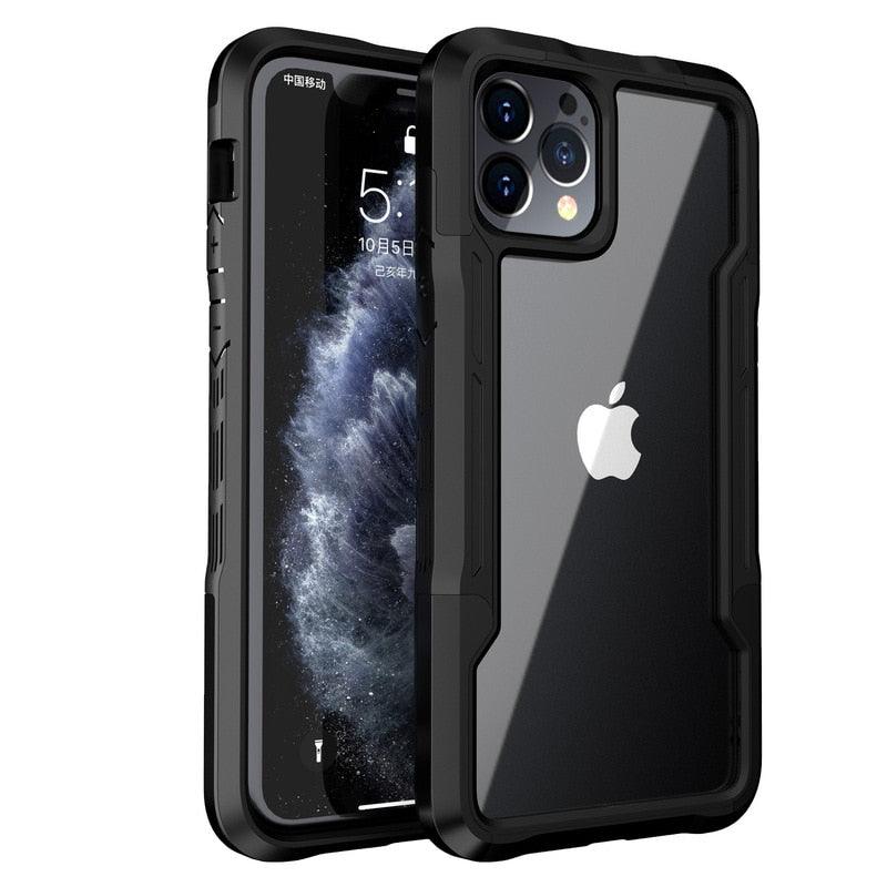 Shockproof Phone Case For iPhone 12 11 13 Pro Max Transparent Case For iPhone 11 12 13 Hard Soft Full Cover 360 Degree Protective Cover Simple Luxury Design Shiny iphone cover Stevvex