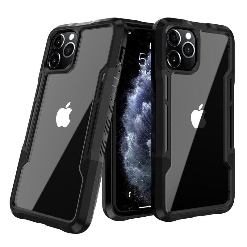 Shockproof Phone Case For iPhone 12 11 13 Pro Max Transparent Case For iPhone 11 12 13 Hard Soft Full Cover 360 Degree Protective Cover Simple Luxury Design Shiny iphone cover Stevvex