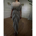 Silver Nude Feathered Evening Dress