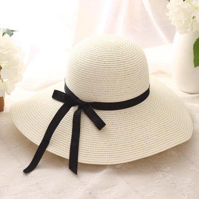 Simple Foldable Wide Floppy Girls Straw Hat Sun Hat Classic New Trendy Big Beach Summer Hats Retro Design Breathable Summer Hat UV Protection Beach Women Travel Cap Portable Female Cap Stevvex