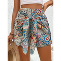 Slimming Lace Up Printed Irregular Skirt