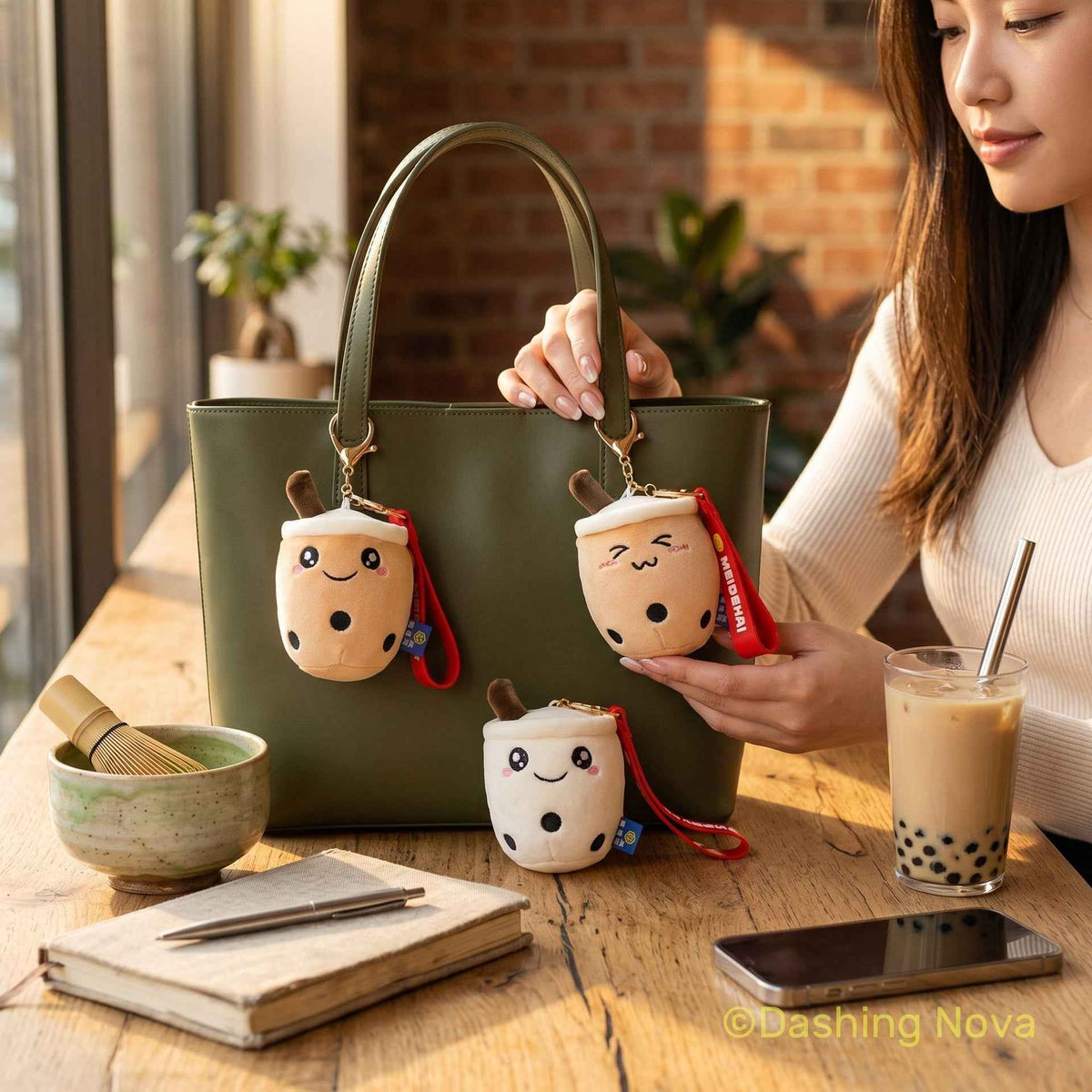 Soft Fabric Boba Keychain 3 Pack Kawaii Bag Charm Accessory Dashing Nova