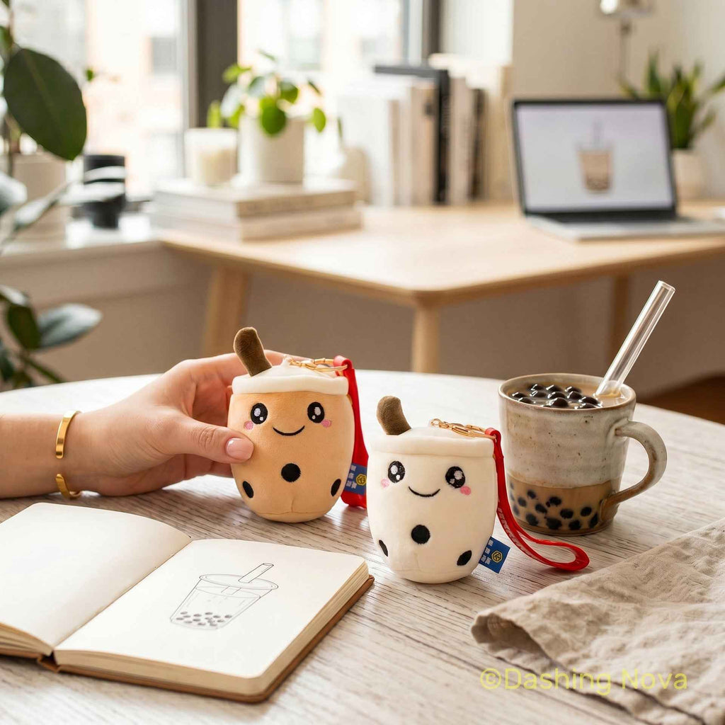 Soft Fabric Boba Keychain 3 Pack Kawaii Bag Charm Accessory Dashing Nova