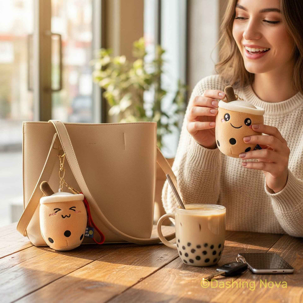 Soft Fabric Boba Keychain 3 Pack Kawaii Bag Charm Accessory Dashing Nova