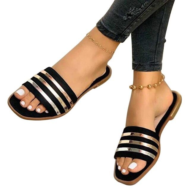 Soft Leather Woven Slippers Women Summer Flat Heels Beach Casual Slides Shoes Woman Outdoor Sandals Open Toe Slippers Summer Sandals For Women Flat Shoes Office Elegant Design Sandals