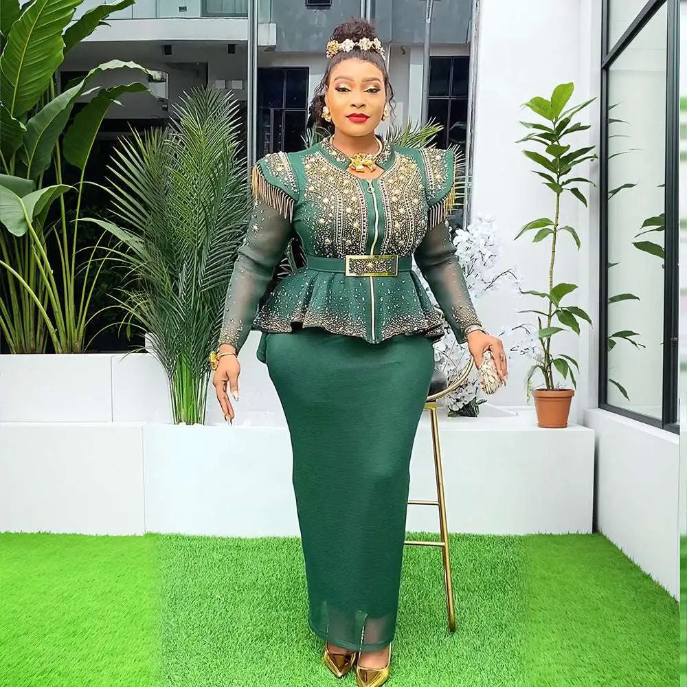 Solid Color Hot Drilling Plus Size Two Piece Set