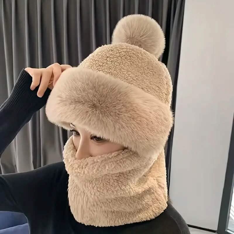 Solid Color Thickened Plush Neck Gaiter Mask Windproof Hooded Ear Protection Windproof Ski Hat DailySale