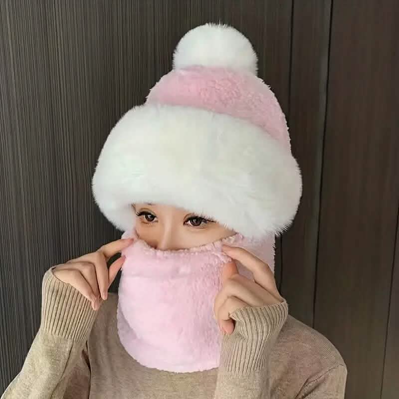 Solid Color Thickened Plush Neck Gaiter Mask Windproof Hooded Ear Protection Windproof Ski Hat DailySale