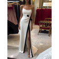 Strapless Black and White Contrasting Slit Dress