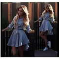 Striped Pink Female Long Sleeved Dress Cocktail Casual