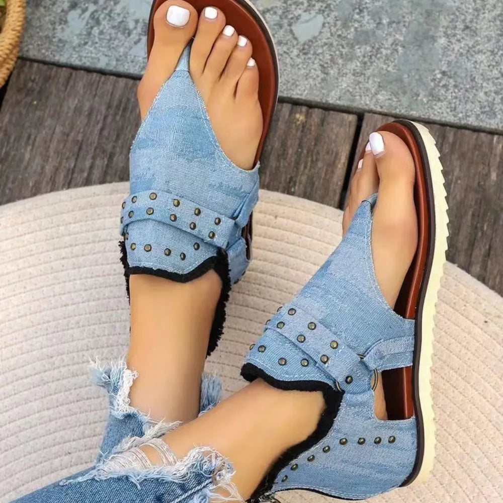 Studded Raw Hem Flat Sandals V.I.P Digital Presence