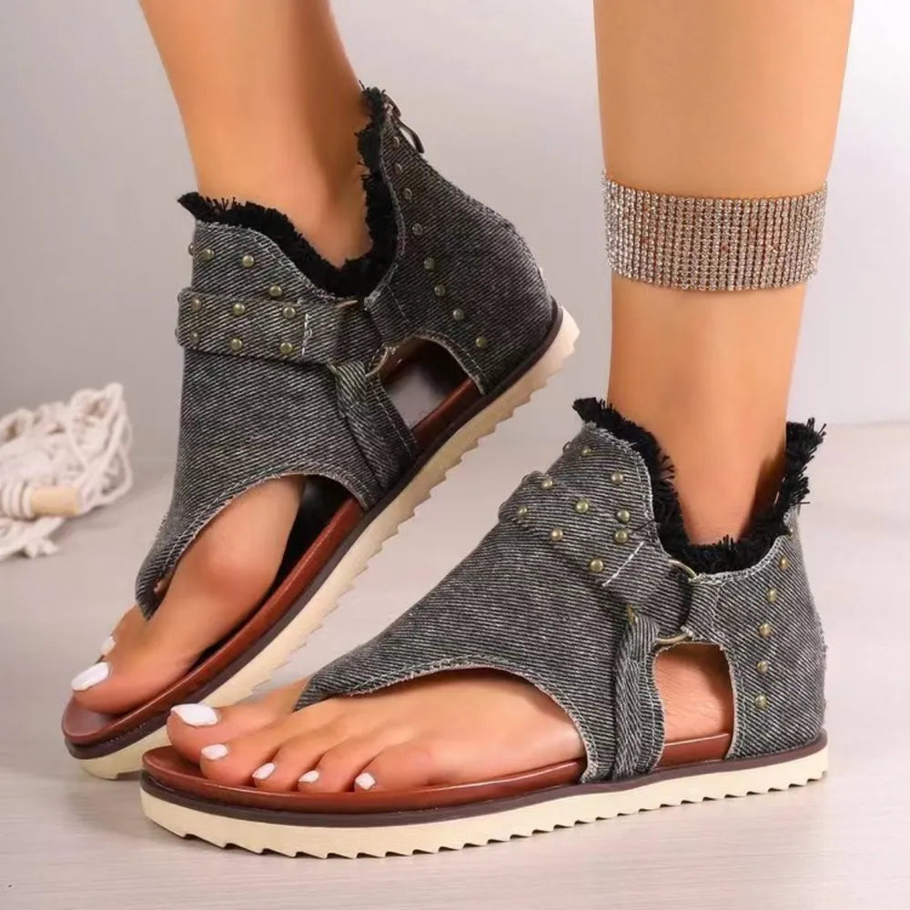 Studded Raw Hem Flat Sandals V.I.P Digital Presence