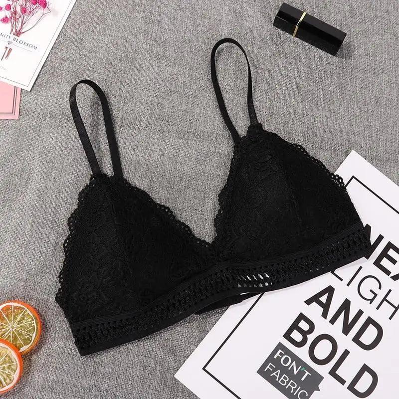 Stunning Women's French Style Lace Bra Girls Triangle Cup Lingerie With Deep V Wireless Underwear Soft Thin Seamless Bra Stevvex