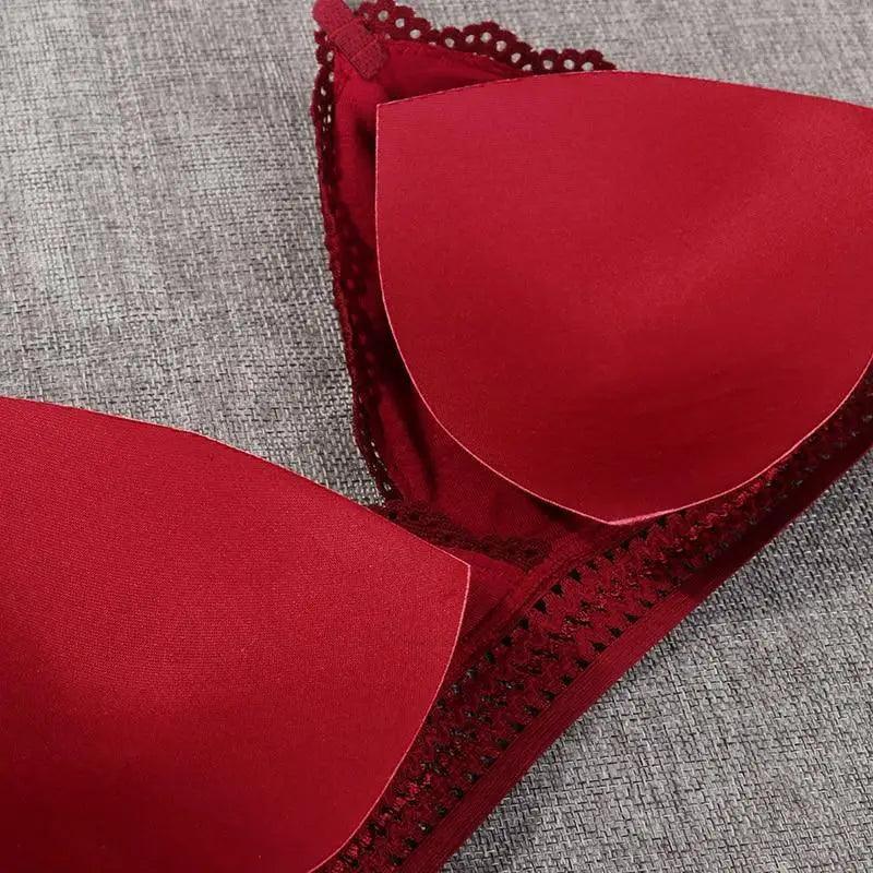 Stunning Women's French Style Lace Bra Girls Triangle Cup Lingerie With Deep V Wireless Underwear Soft Thin Seamless Bra Stevvex
