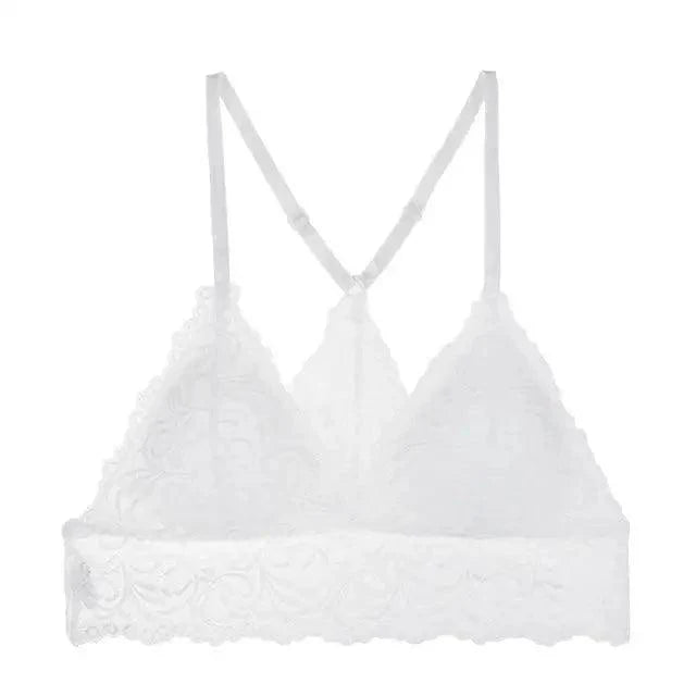 Stunning Women's French Style Lace Bra Girls Triangle Cup Lingerie With Deep V Wireless Underwear Soft Thin Seamless Bra Stevvex