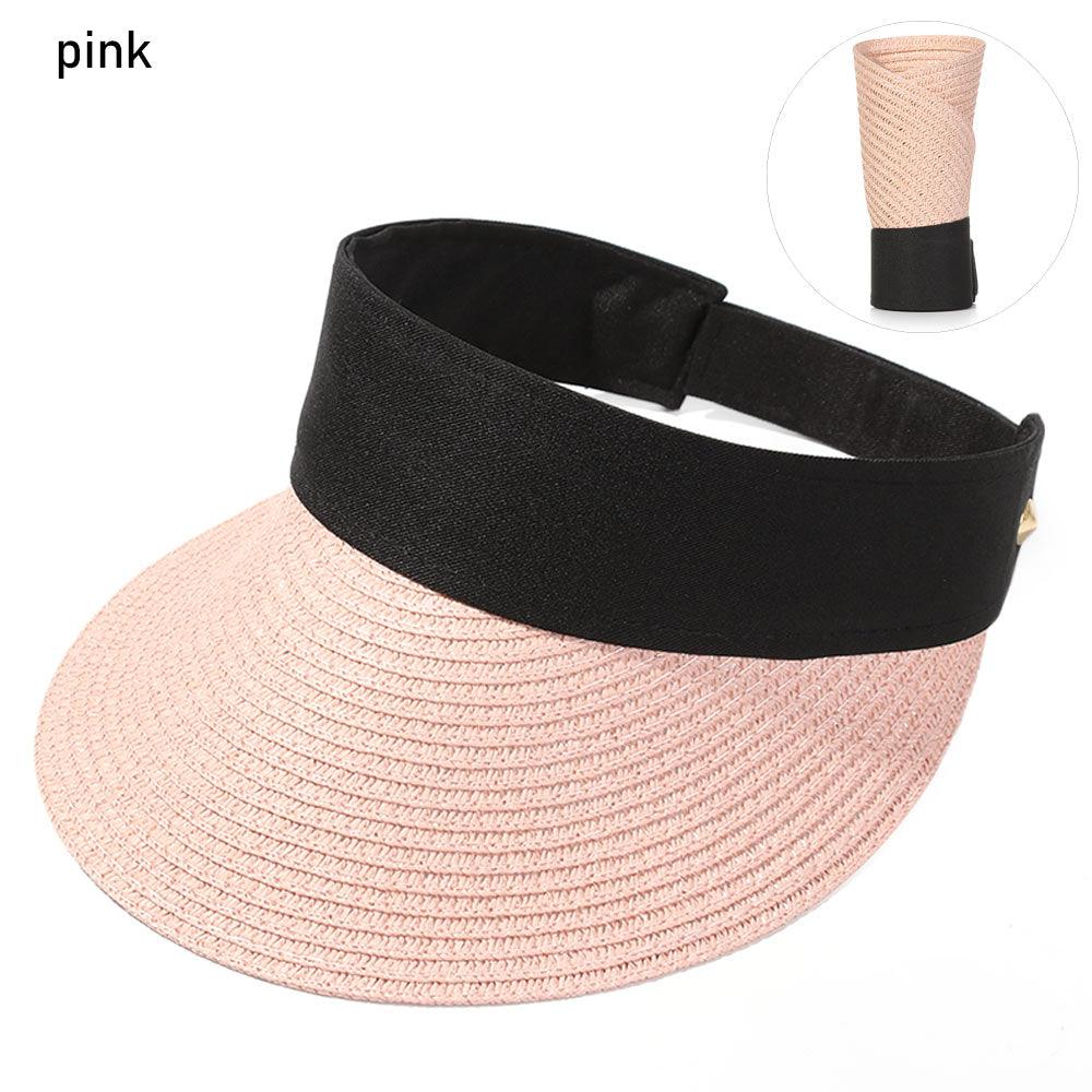 Summer Adjustable Empty Top Hat Portable Foldable Women's Beach Hat Wide Brim Women Sun Hat Fashion Casual Comfortable Cap Visors For Outdoor Activities Stevvex
