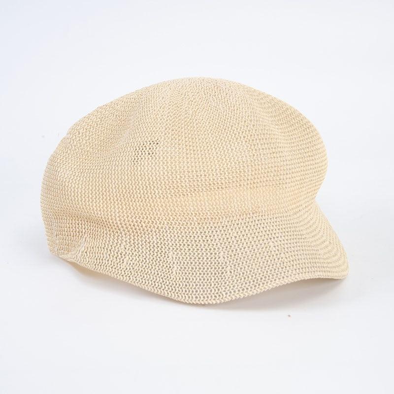 Summer Fashion Cap Straw Women Cap Adjustable Beret Mesh Breathable Berets Women Autumn Winter Hat Retro Pure Color Beanie Outdoor Beige Hat 56-58cm Stevvex