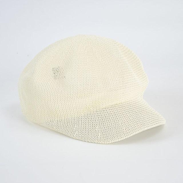 Summer Fashion Cap Straw Women Cap Adjustable Beret Mesh Breathable Berets Women Autumn Winter Hat Retro Pure Color Beanie Outdoor Beige Hat 56-58cm Stevvex