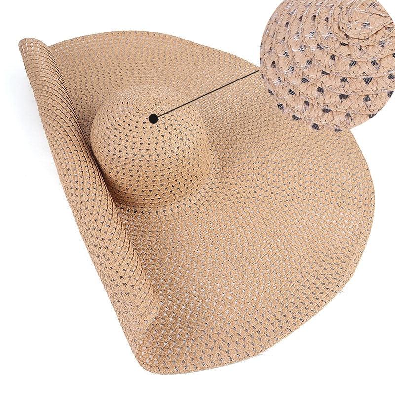 Summer Large Wide Brim Foldable Sun Hats For Women Foldable Sun Hat Wide Brim Summer Straw Floppy Beach Hat Oversized Sun Hat Modern Travel Straw Hat Fashionable Lady UV Protection Beach Hat 54-57cm Stevvex