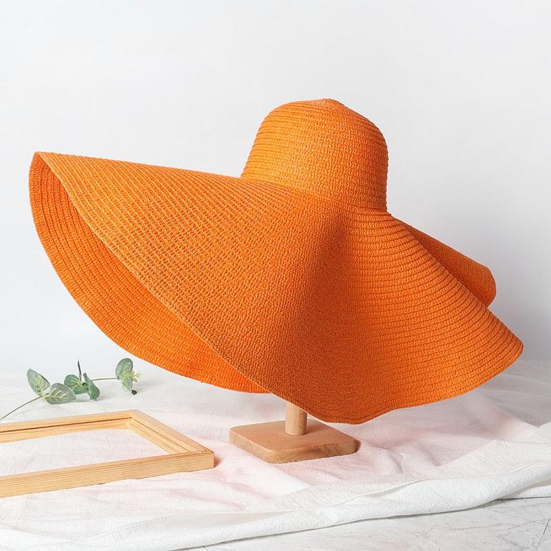 Summer Large Wide Brim Foldable Sun Hats For Women Foldable Sun Hat Wide Brim Summer Straw Floppy Beach Hat Oversized Sun Hat Modern Travel Straw Hat Fashionable Lady UV Protection Beach Hat 54-57cm Stevvex