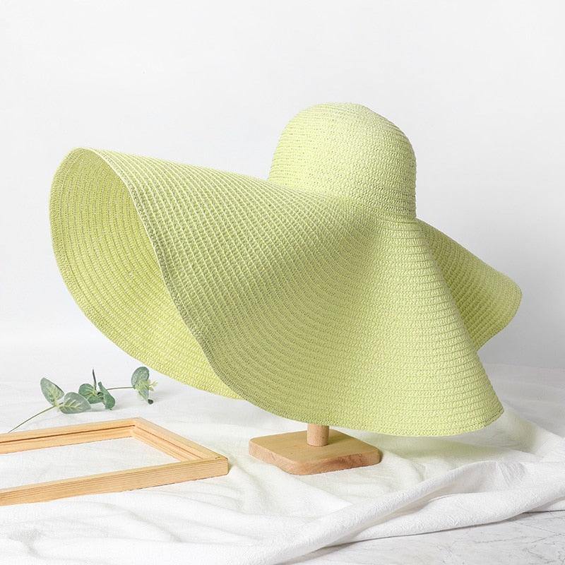 Summer Large Wide Brim Foldable Sun Hats For Women Foldable Sun Hat Wide Brim Summer Straw Floppy Beach Hat Oversized Sun Hat Modern Travel Straw Hat Fashionable Lady UV Protection Beach Hat 54-57cm Stevvex