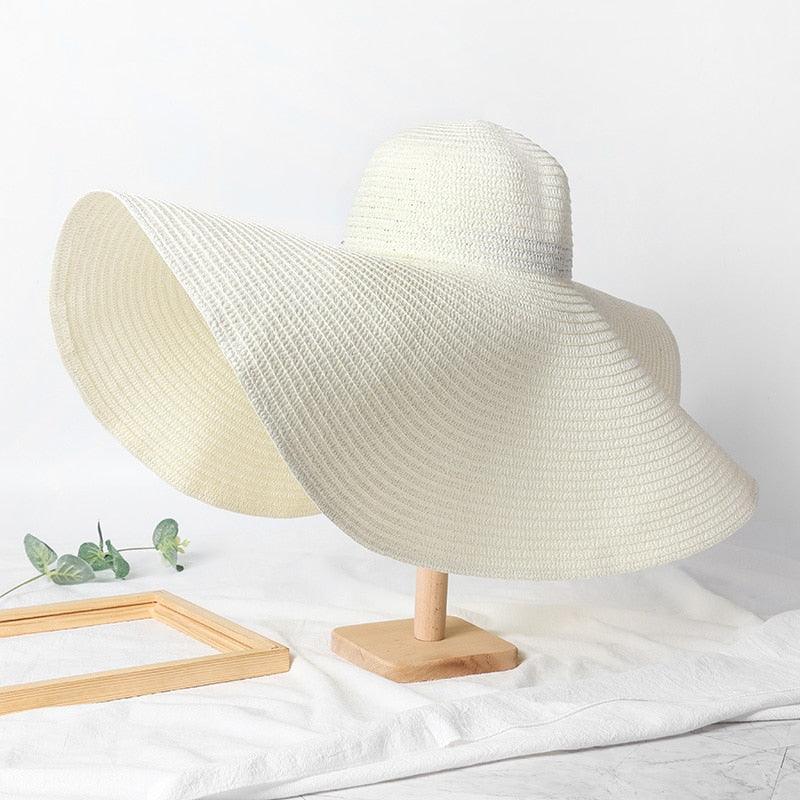 Summer Large Wide Brim Foldable Sun Hats For Women Foldable Sun Hat Wide Brim Summer Straw Floppy Beach Hat Oversized Sun Hat Modern Travel Straw Hat Fashionable Lady UV Protection Beach Hat 54-57cm Stevvex