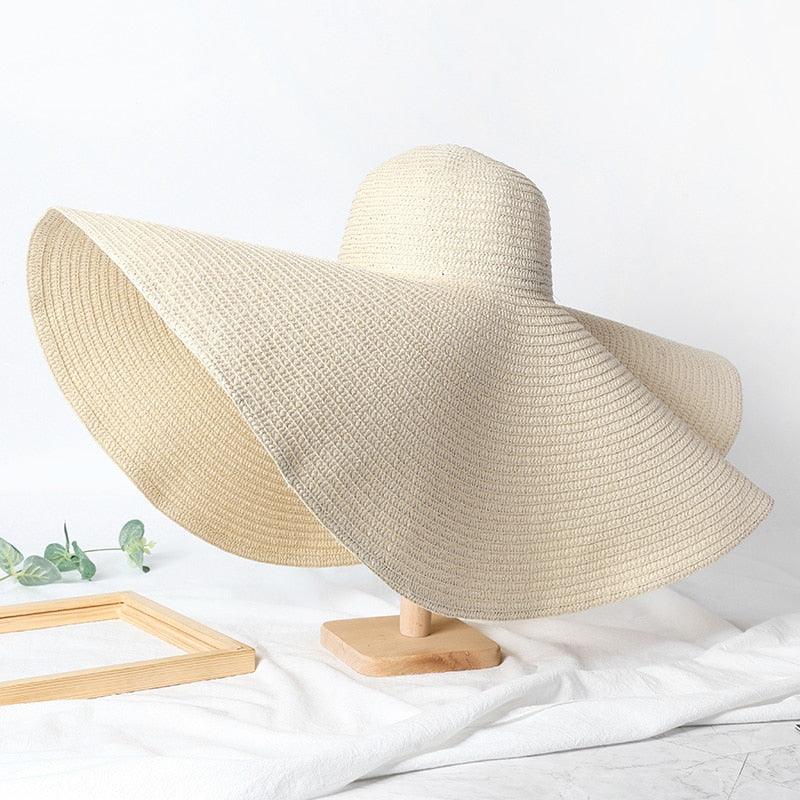 Summer Large Wide Brim Foldable Sun Hats For Women Foldable Sun Hat Wide Brim Summer Straw Floppy Beach Hat Oversized Sun Hat Modern Travel Straw Hat Fashionable Lady UV Protection Beach Hat 54-57cm Stevvex