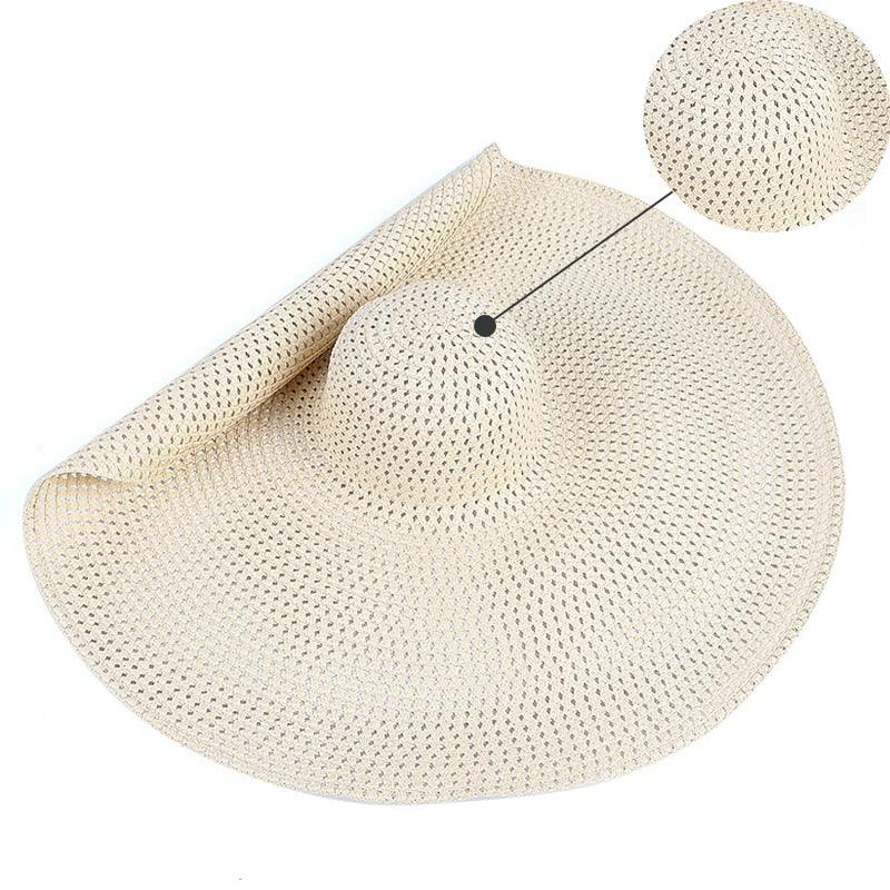 Summer Large Wide Brim Foldable Sun Hats For Women Foldable Sun Hat Wide Brim Summer Straw Floppy Beach Hat Oversized Sun Hat Modern Travel Straw Hat Fashionable Lady UV Protection Beach Hat 54-57cm Stevvex